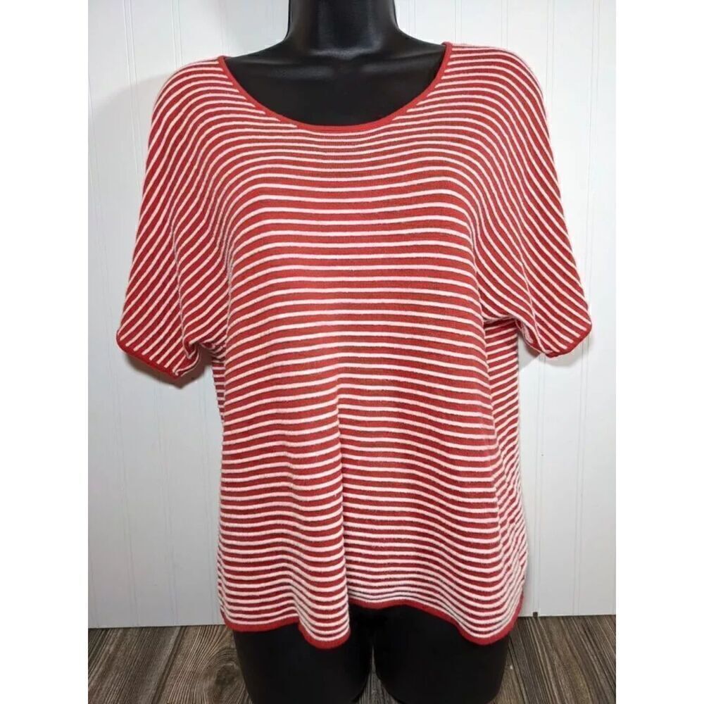 Two Danes Sz Small Red White Stripe Ribbed Cotton Modal Top Tee Short Sleeve